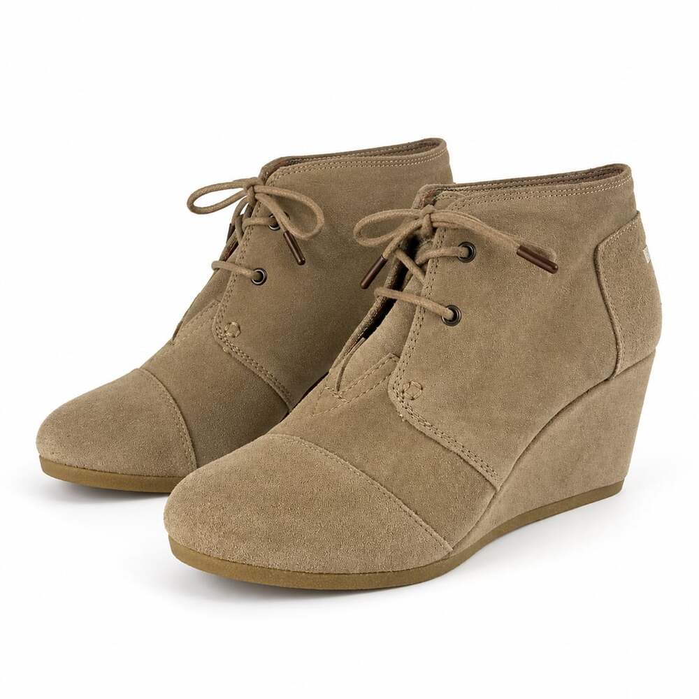 Toms Women's Taupe Suede Desert Wedge Ankle Bootie Size 9.5
